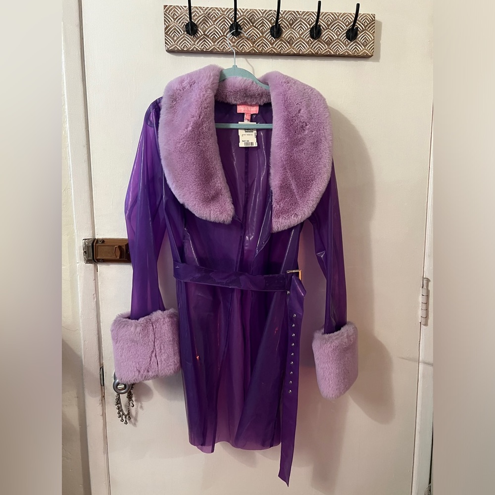 Purple vinyl and fur trench